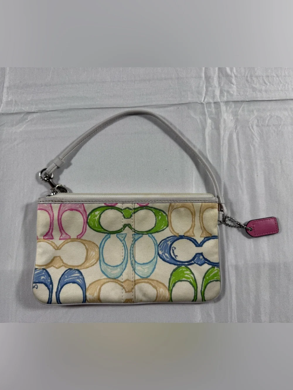Coach Sunglasses Multicolor Signature Canvas Wristlet - White /Pink/Green/Blue